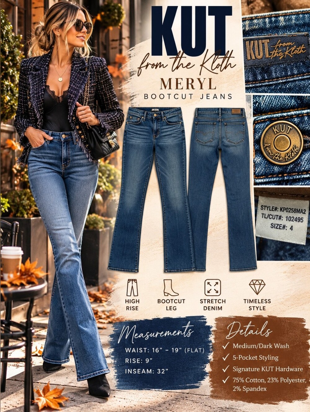 KUT From The Kloth Meryl Bootcut Jeans Size 4 Stretch Dark Wash Denim